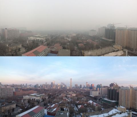 Bad day, good day: CNN's views of Beijing on smoggy and clear days.