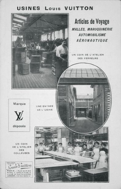 This advertising leaflet for Louis Vuitton from 1910 shows the interior of the factory, and is a world away from the brand's glossy and elaborate ads found in high-end magazine today. CEO Bernard Arnault says that Vuitton always relied primarily on quality, not marketing, to sell its products. 