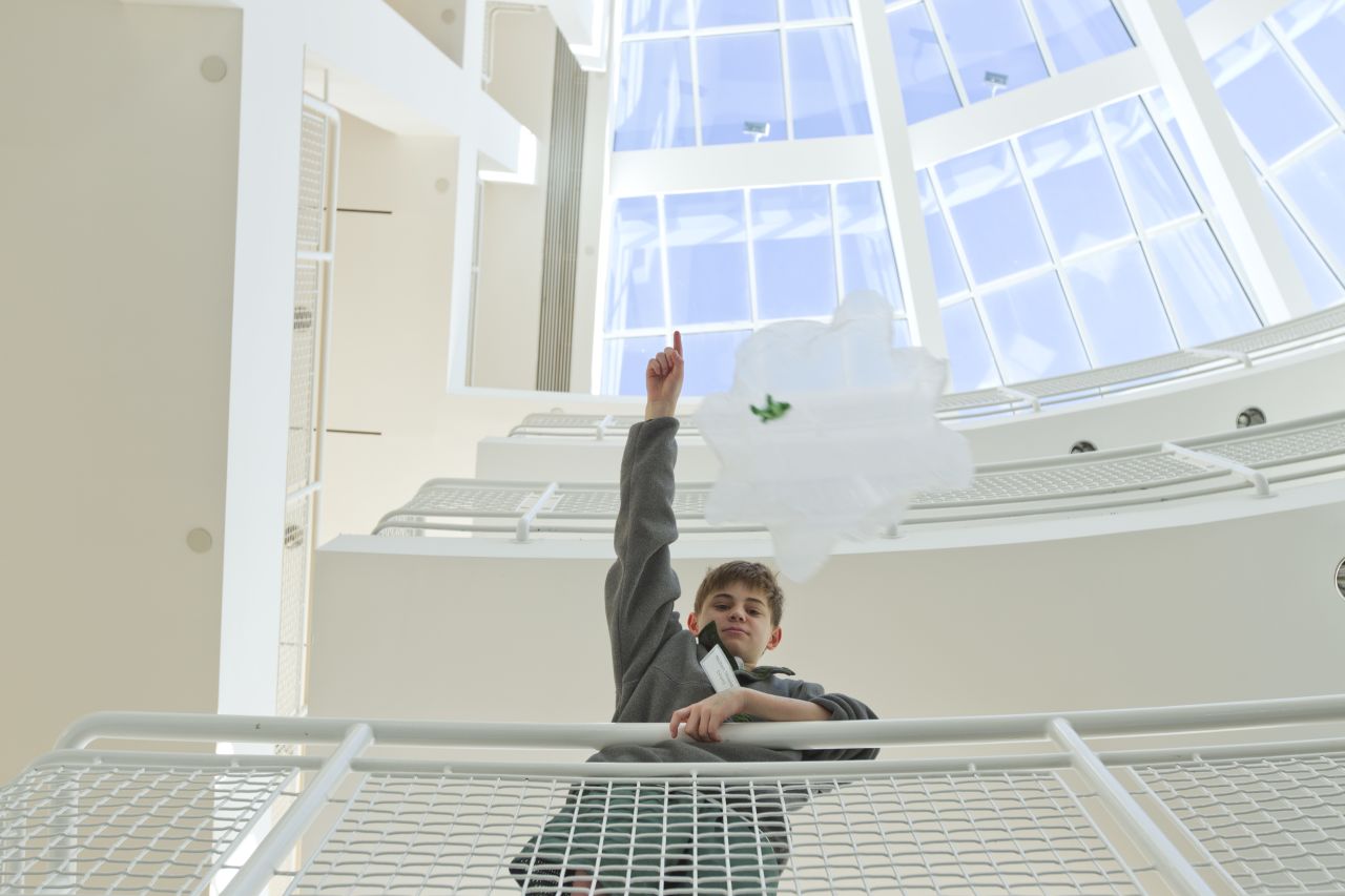 In February, 750 students from the Galloway School in Atlanta took over the High Museum of Art to try out different types of learning. Here, student Nolan Shields drops a parachute over a balcony inside the High Museum of Art. Students took advantage of thousands more square feet than their usual classrooms to test and learn about concepts in math and physics.