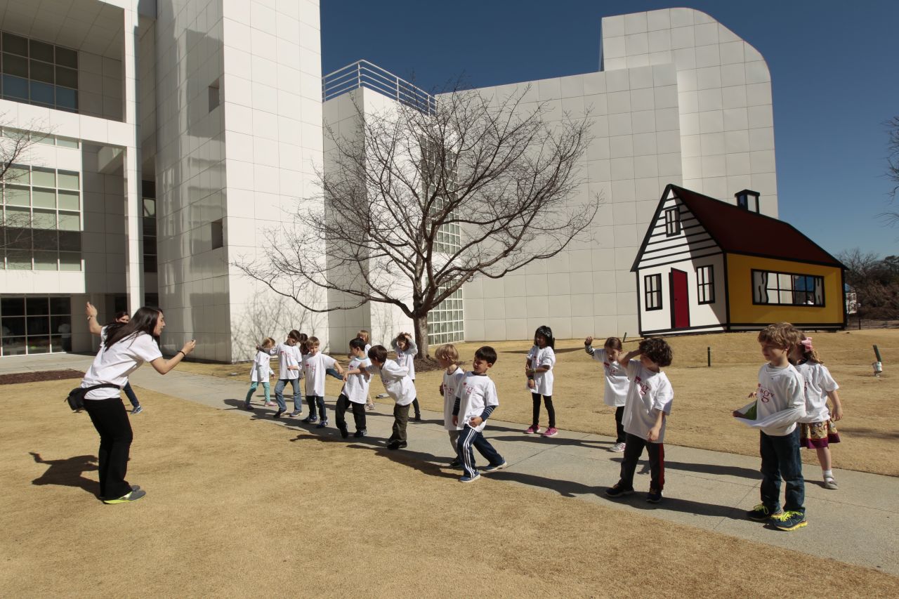 Lindy Shoemaker's class learns about the planets in the courtyard of the High Museum. Galloway students continued their studies in art, music, drama, history, geometry and physics while at the museum.