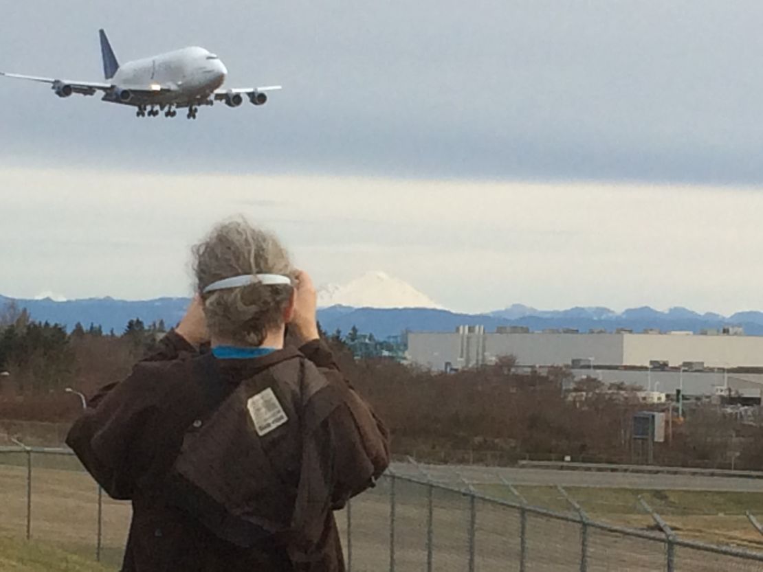 "We're gonna be late for breakfast," says Steve Dillo as he photographs Boeing's Dreamlifter. "But this is worth it."