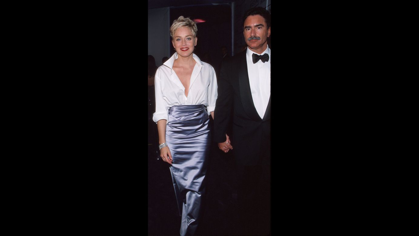 The beauty of Sharon Stone's 1998 Oscars outfit was its mix of the high and low: The actress took a white Gap button-down shirt out of then-husband Phil Bronstein's closet and paired it with a luxurious Vera Wang skirt.