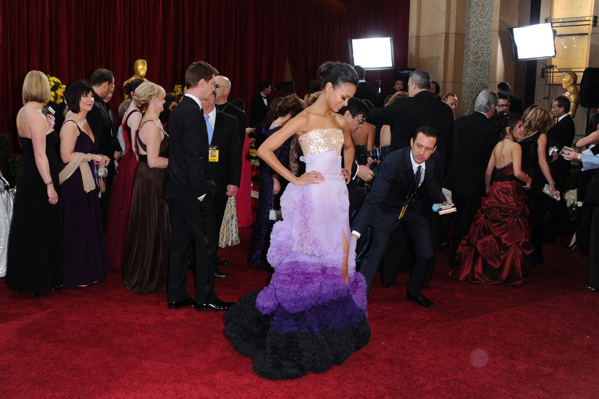 The ombre hue of Zoe Saldana's 2010 Oscars gown wasn't the only thing unusual: There was the glittering bodice and the skirt that held layer upon layer of ruffles, plus a thigh-high slit. The Givenchy couture number was the very definition of "risk," but it paid off handsomely in praise for the actress.
