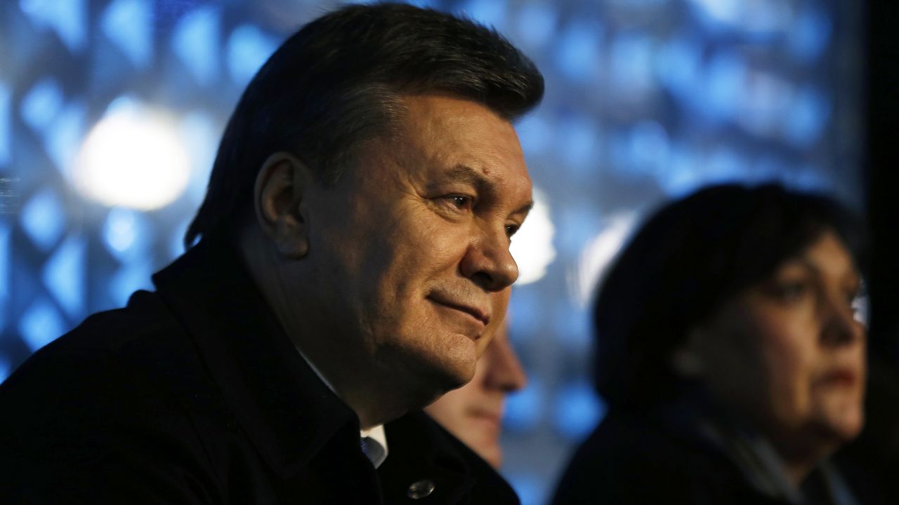 Ukrainian President Viktor Yanukovych watches the opening ceremony of the Sochi 2014 Winter Olympics at the Fisht Olympic Stadium on February 7, 2014 in Sochi, Russia.