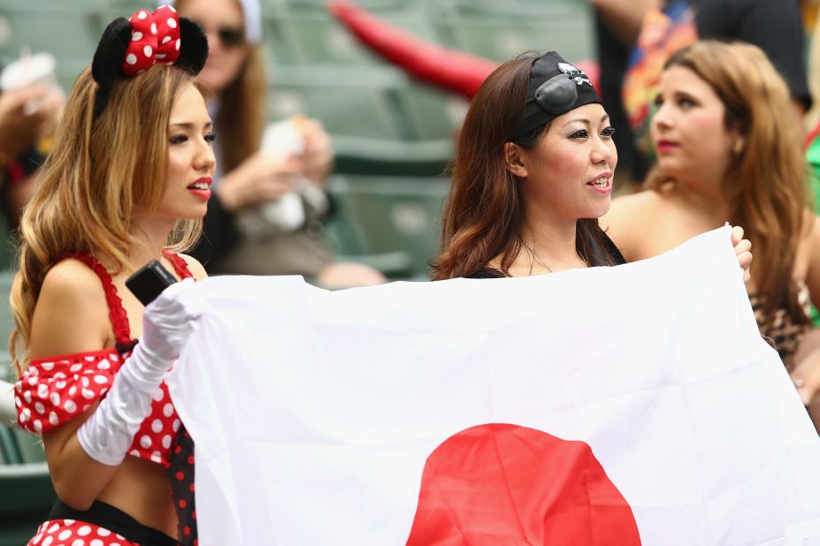 Backing for sevens is growing in Japan -- here female fans cheer on the national team at the 2013 Hong Kong Sevens.