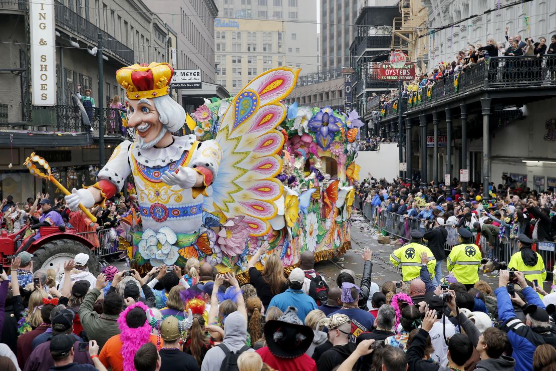 Mardi Gras Day, the traditional celebration on the day before Ash Wednesday and the begining of Lent, is marked in New Orleans with parades and marches through the city.