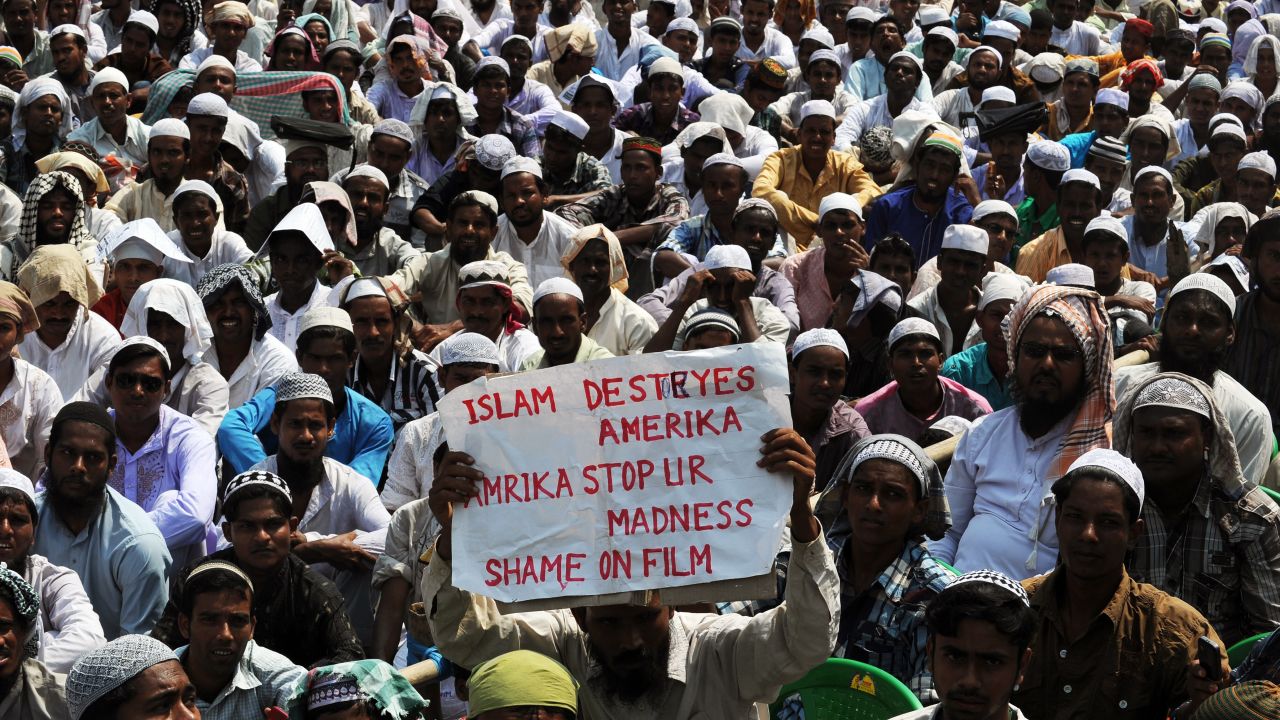Indian Muslims gather for a protest against the controversial film 'Innocence of Muslims' in Kolkata on September 27, 2012. 