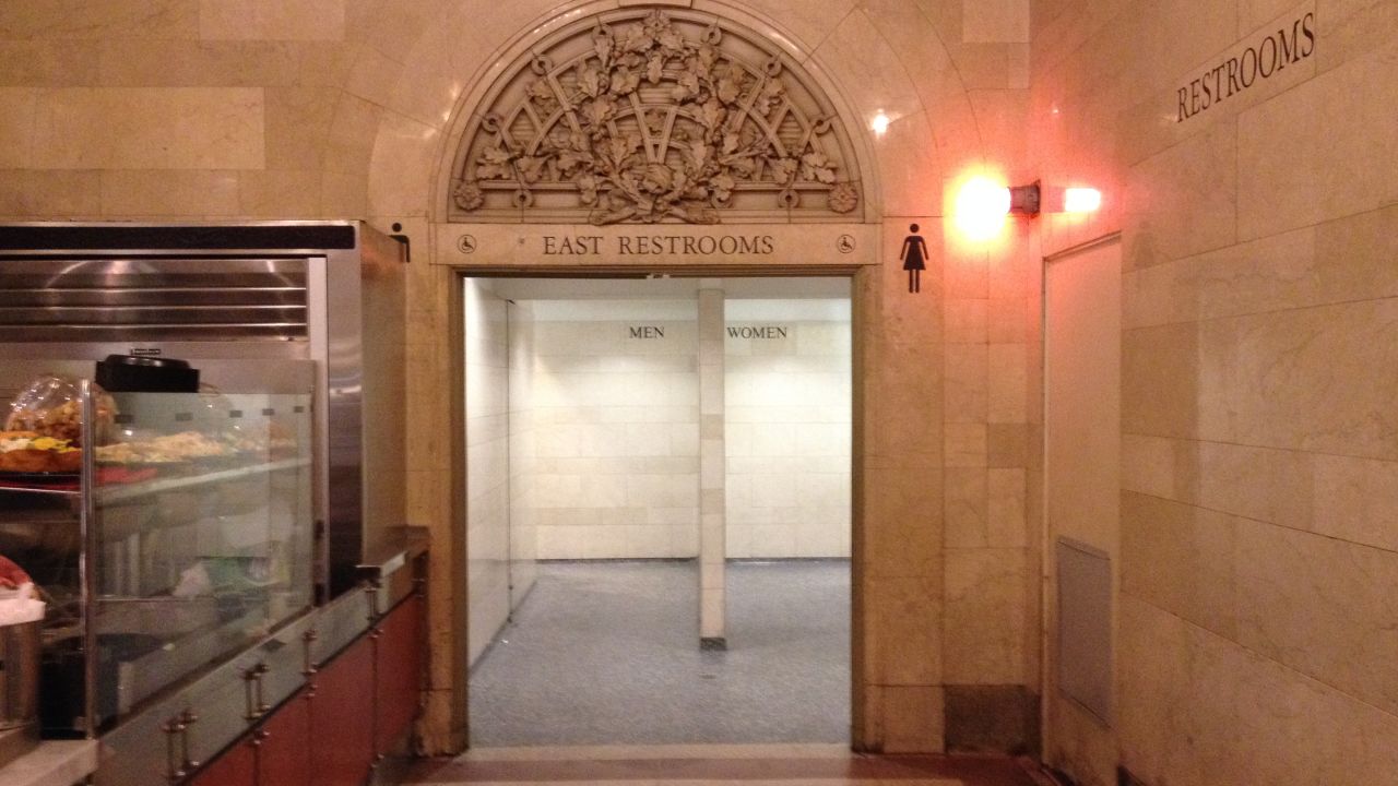 This is the entrance to the downstairs public bathrooms at Grand Central. They're perfectly adequate, but with a slight odor of asparagus.