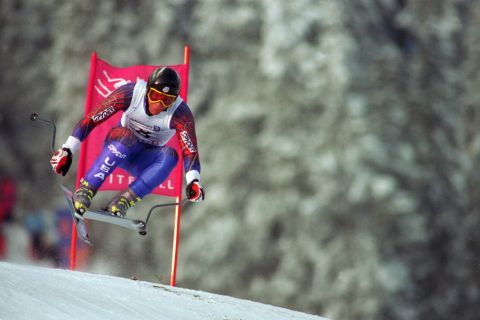 Moe goes airborne on his way to Olympic downhill gold at the Lillehammer Winter Games in 1994. 