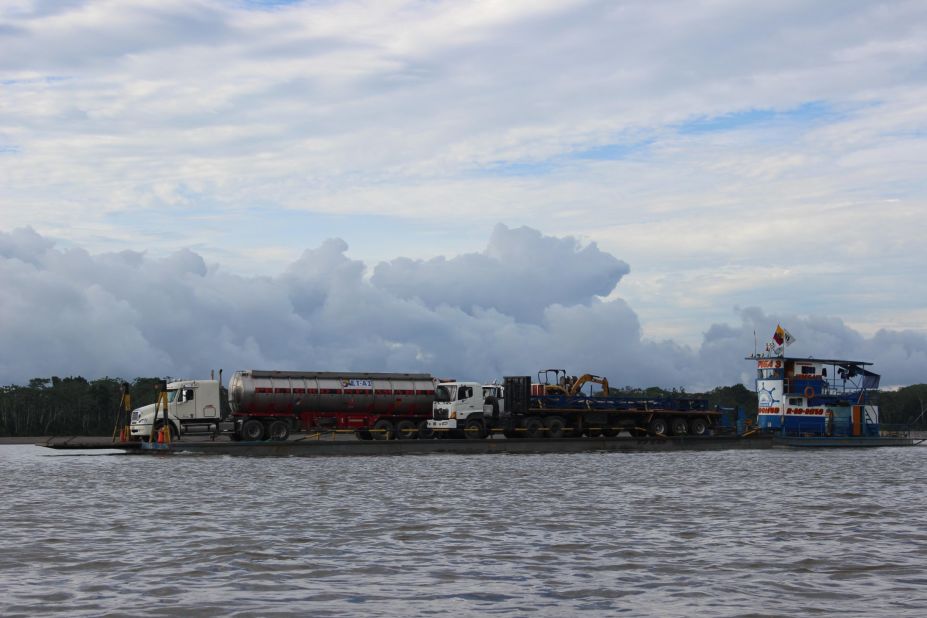 The Napo River, which marks the entire northern edge of the Yasuni, is now a major industrial highway with a constant flow of giant barges carrying equipment to support oil operations into the forest.