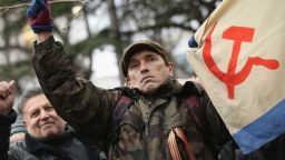 Pro-Russian supporters rally outside the Crimean parliament building on February 28, 2014 in Simferopol, Ukraine.