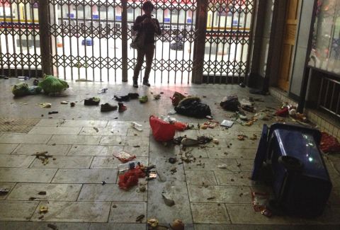 Luggage lies scattered inside the Kunming Railway Station in Kunming, the capital of southwest China's Yunnan Province, on Saturday, March 1, after an attack left at least 29 dead and more than 100 injured. 