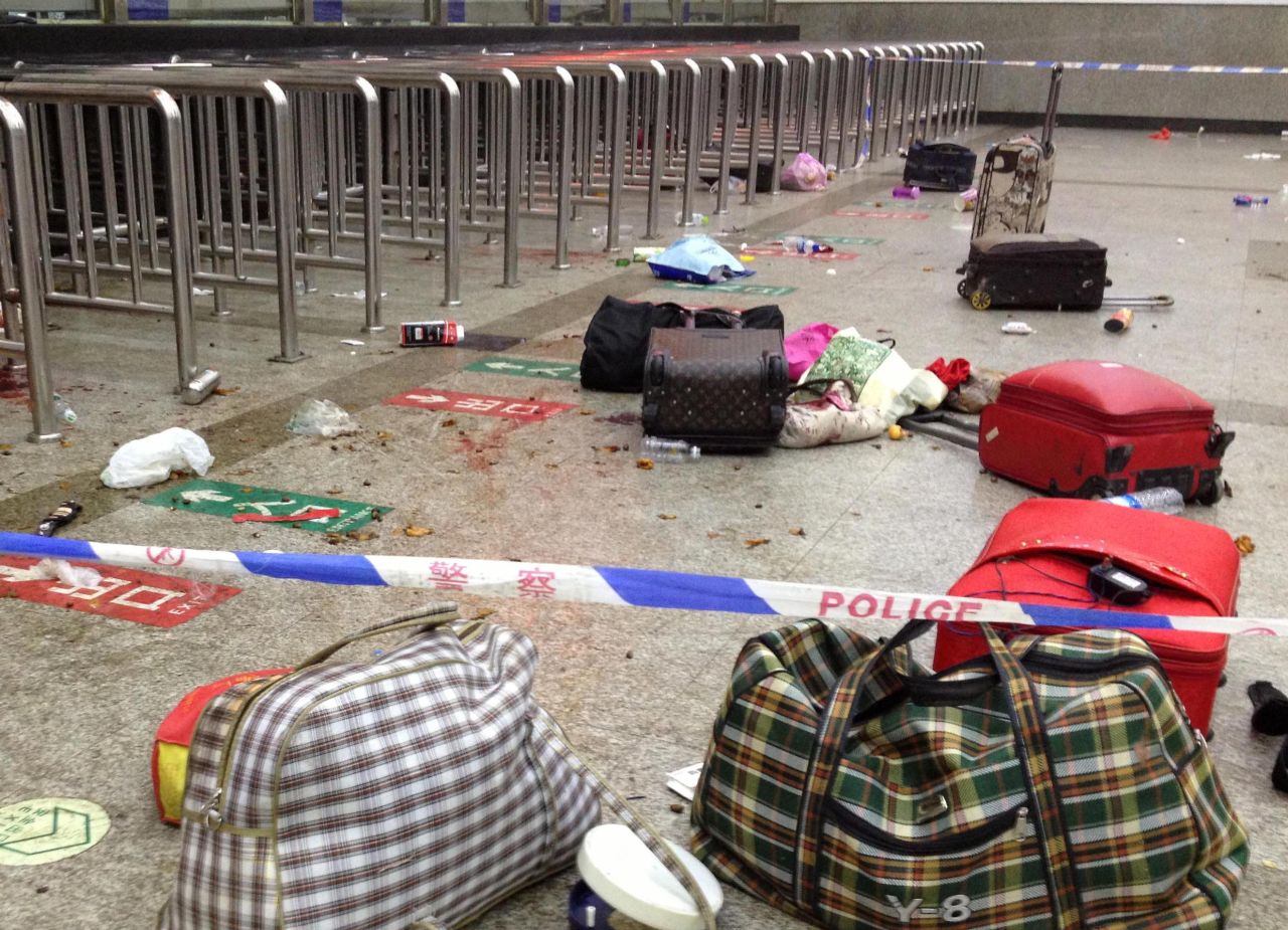 The inside of the railway station is left in disarray after the attack. 