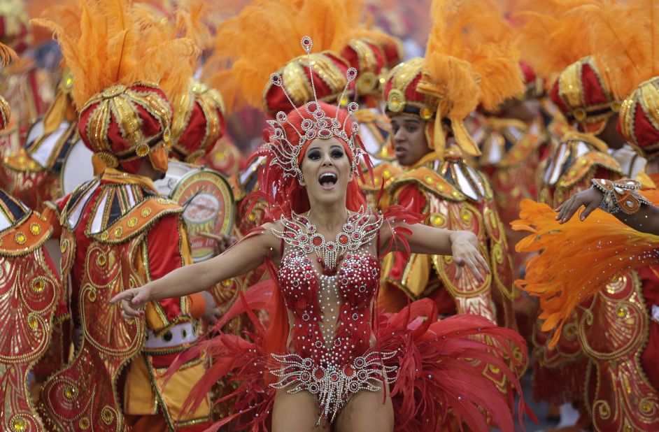 A dancer from the Tom Maior samba school performs during a carnival parade in Sao Paulo, Brazil, on March 1. 