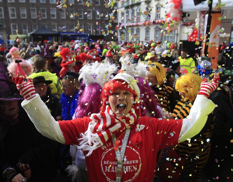 A reveler celebrates carnival festivities in Dusseldorf, Germany, on February 27. 
