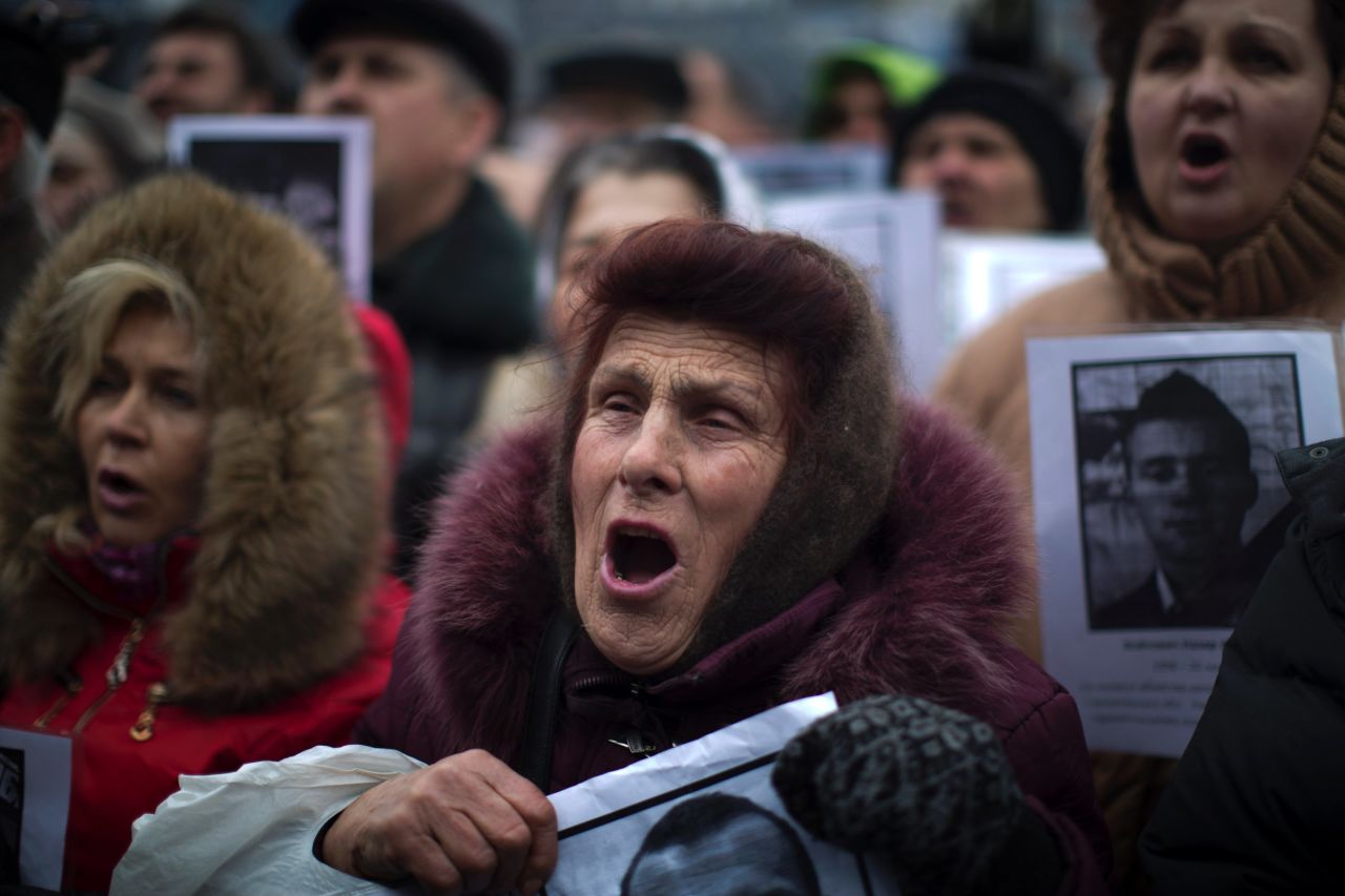 Demonstrators shout during a rally in Kiev's Independence Square on March 2.