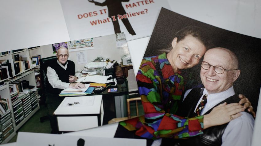 This picture shows leaflets promoting Christianity and photographs of Australian missionary detained in North Korea John Short as showed to the media by his wife Karen (R, seen in the displayed photo) in Hong Kong on February 20, 2014. John Short, 75, was taken from his Pyongyang hotel on February 17, 2014 by North Korean police, two days after arriving from Beijing as part of a small tour group, according to his wife Karen.  AFP PHOTO / Philippe Lopez        (Photo credit should read PHILIPPE LOPEZ/AFP/Getty Images)