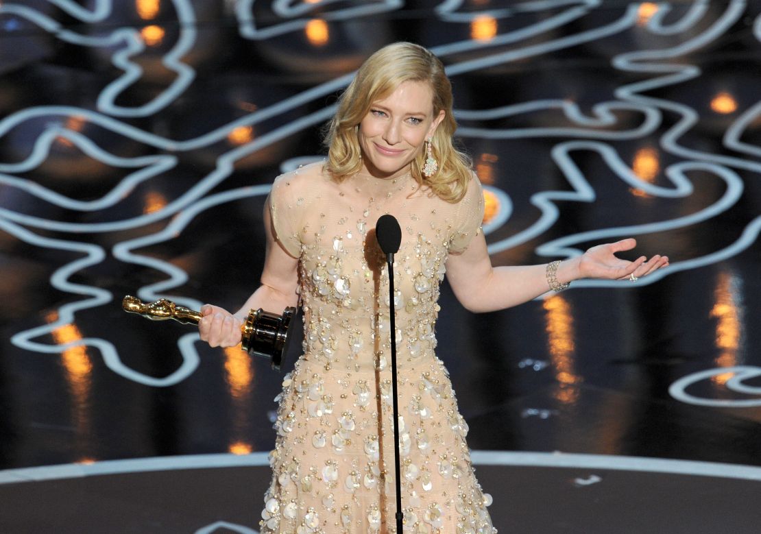 Cate Blanchett accepts the best actress Oscar last year.