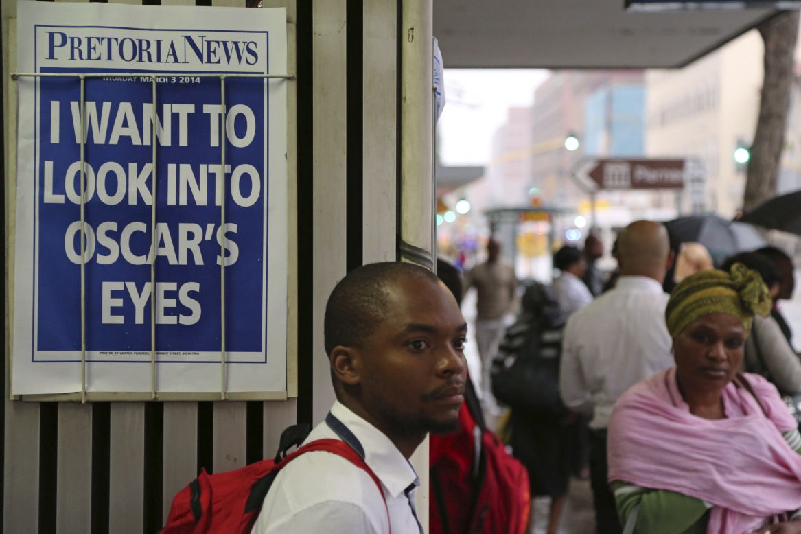 People at the court building wait for Pistorius' arrival on March 3.