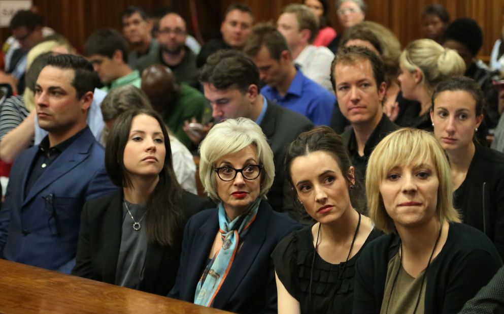 Pistorius' relatives wait inside the courtroom on March 3.