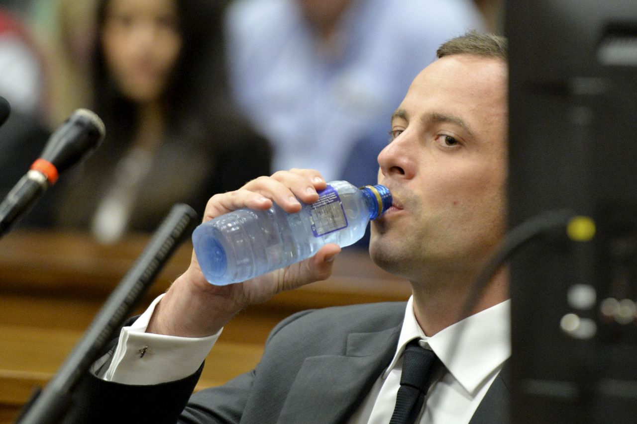 Pistorius takes a drink of water March 3 during his trial.