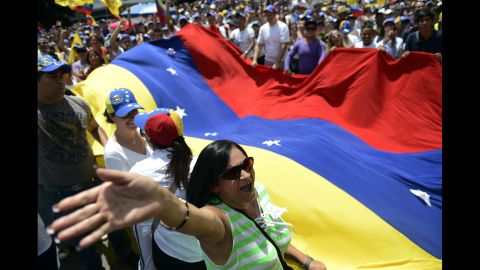 Activists in Caracas march in protest against the government on March 2.