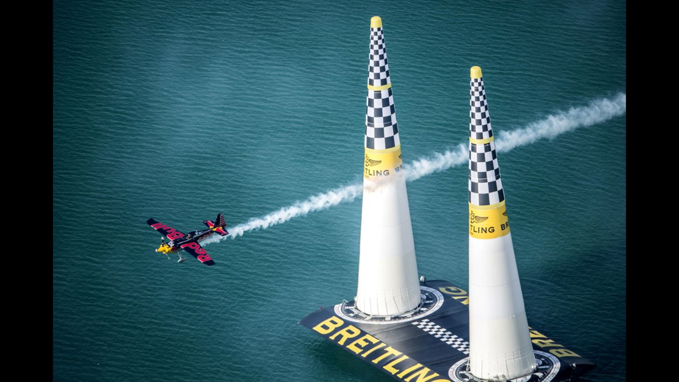 Kirby Chambliss flies during the first stage of the Red Bull Air Race World Championship on Saturday, March 1, in Abu Dhabi, United Arab Emirates.