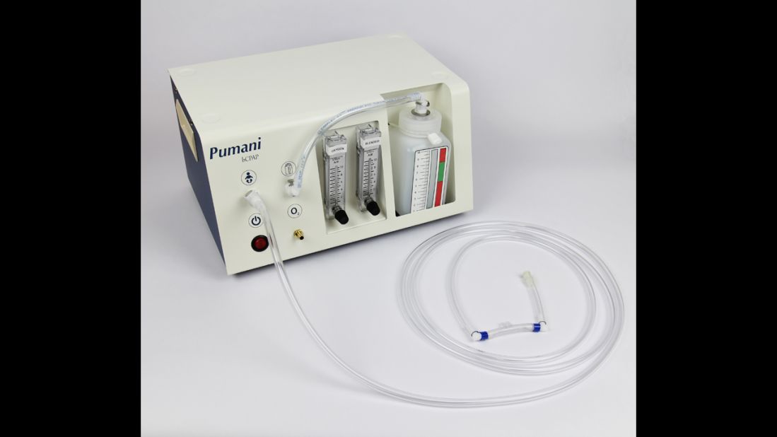 The machine is called the Pumani breathing system. Pumani means "breath" in the Malawian Chichewa language. Its maintenance costs less than a dollar every two years or so.