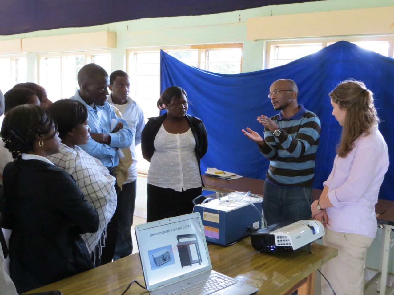 Mary Kate Quinn, right, a Rice University research technician, attends one of last year's CPAP training sessions in Malawi.