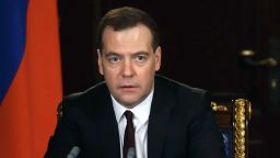 Russia's Prime Minister  Dmitry Medvedev  speaks at meeting in the Gorki residence outside Moscow, on March 3, 2014. Ukraine's deposed president Viktor Yanukovych is still the legitimate head of state of the country even if his authority is "negligible",  Medvedev said today. 