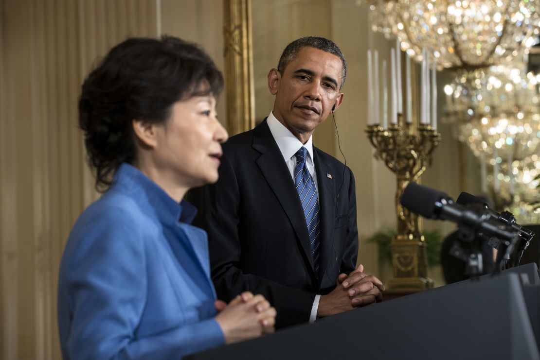 South Korean President Park Geun-hye meets US President Obama in 2013, shortly after taking power.