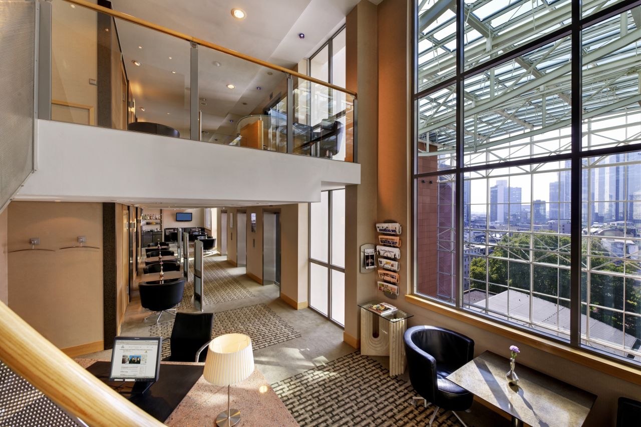 Travelers love their Hilton HHonors executive lounge access, naming it the best hotel benefit in Europe and Africa. Shown here is the Hilton Frankfurt Hotel executive lounge.
