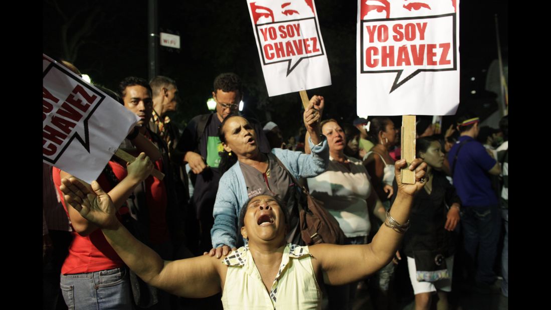 Chavez supporters gather in Caracas' Bolivar Square to mourn Chavez's death on March 5, 2013.