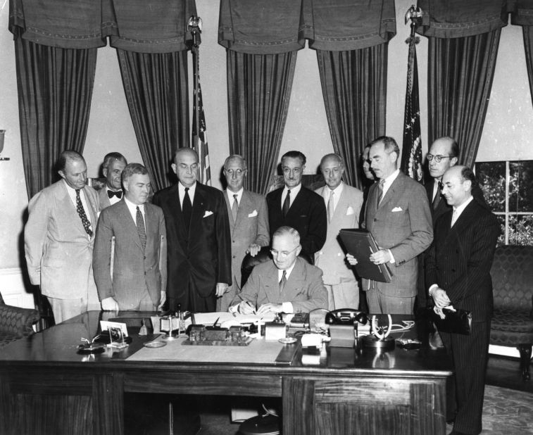In August 1949, President Truman signed the North Atlantic Treaty, which marked the beginning of NATO. Two years earlier, he requested $400 million in aid from Congress to combat communism in Greece and Turkey. The Truman Doctrine pledged to provide American economic and military assistance to any nation threatened by communism. 