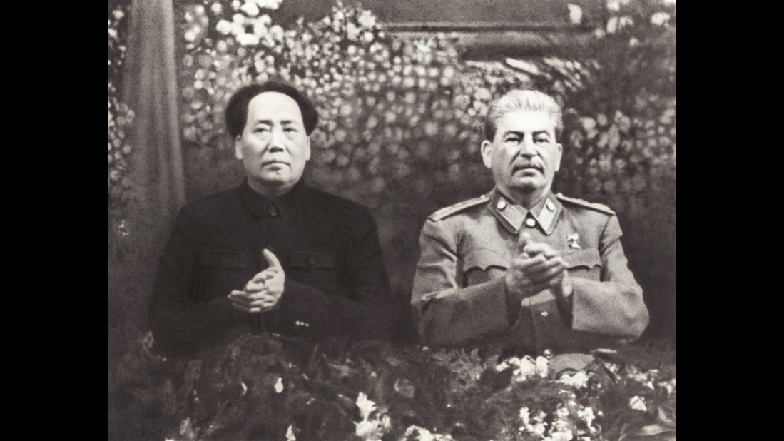 In June 1949, Chinese Communists declared victory over Chiang Kai-shek's Nationalist forces, who later fled to Taiwan. On October 1, Mao Zedong proclaimed the People's Republic of China. Two months later, Mao (left)  traveled to Moscow to meet with Josef Stalin (right) and negotiate the Sino-Soviet Treaty of Friendship, Alliance and Mutual Assistance.