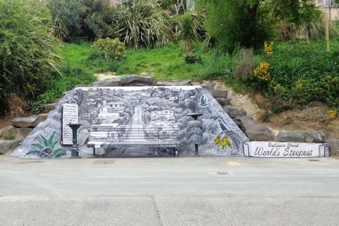 Along with a water fountain, this mural by Daniel Mead graces the top of the street. 