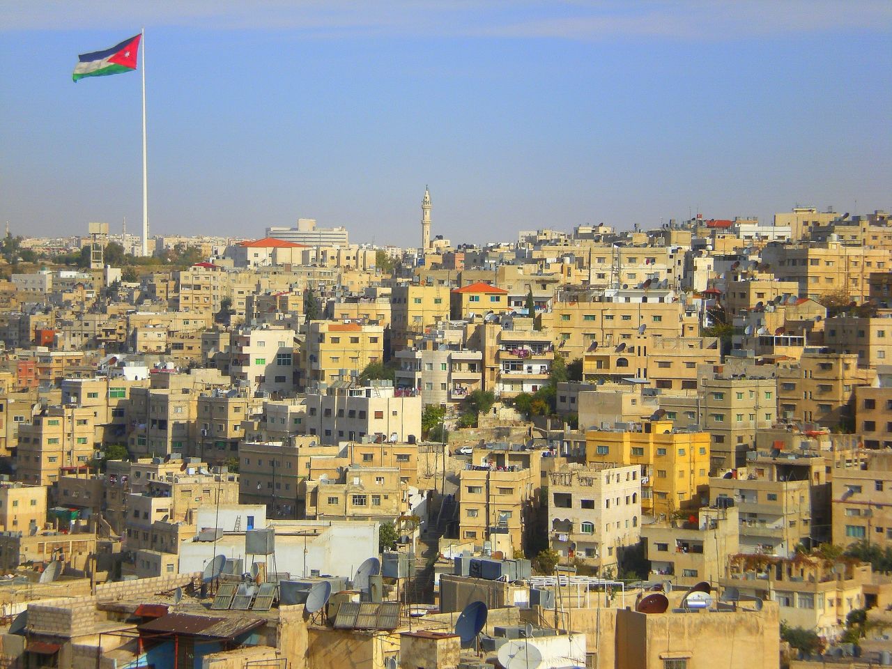 Jordanian cities such as Amman (pictured) don't suffer the car-horn cacophony prevalent in so many other Middle East countries.
