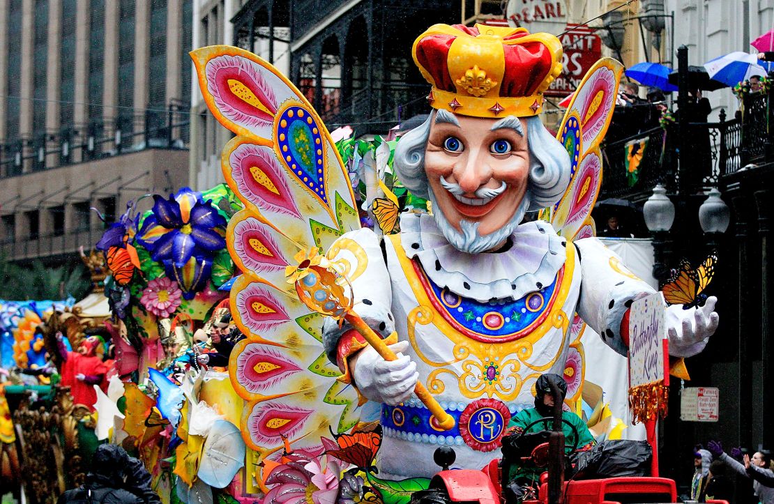 The Butterfly King float makes its way down St. Charles Avenue in New Orleans in 2014.