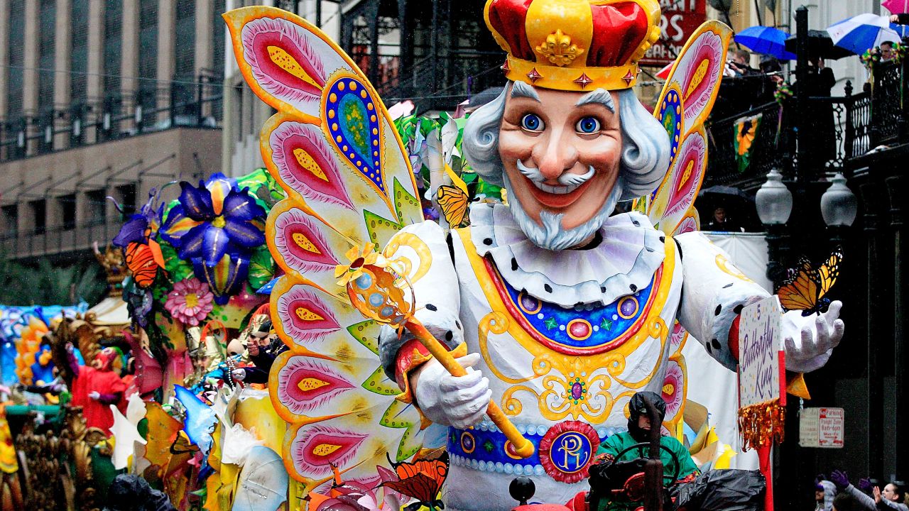 The Butterfly King float makes its way down St. Charles Avenue in New Orleans in 2014.