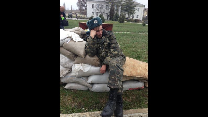 SEVASTOPOL, UKRAINE:  "A weary Ukrainian soldier after a five-day standoff at the Belbak air base outside Sevastopol, Crimea, on March 5." - CNN's Ben Wedeman.  Follow Ben on Instagram at <a href="https://trans.hiragana.jp/ruby/http://instagram.com/bcwedeman" target="_blank" target="_blank">instagram.com/bcwedeman</a>. 