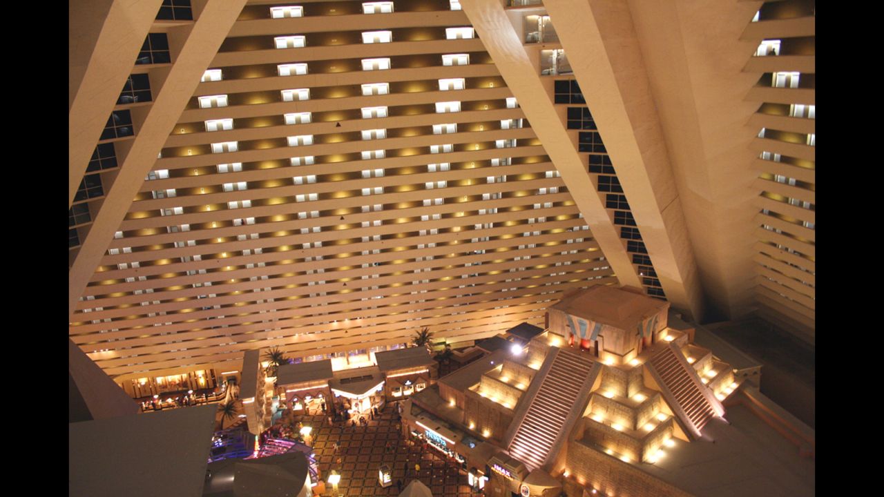 Elevators at the Luxor hotel in Las Vegas travel at a sharp 39-degree angle.