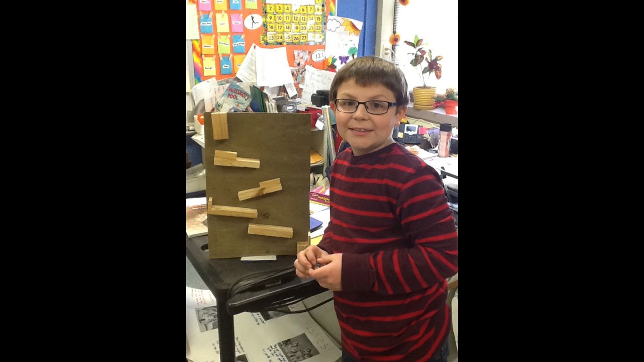 Students in Julie Oliver's third-grade class at Warner Elementary School in Spring Arbor, Michigan, spend about 60 minutes a week working on projects of their own creation. Jesse Pratt, 8, learned how to make a marble run. He used class time to design the marble run and built the final product at home with his father. 