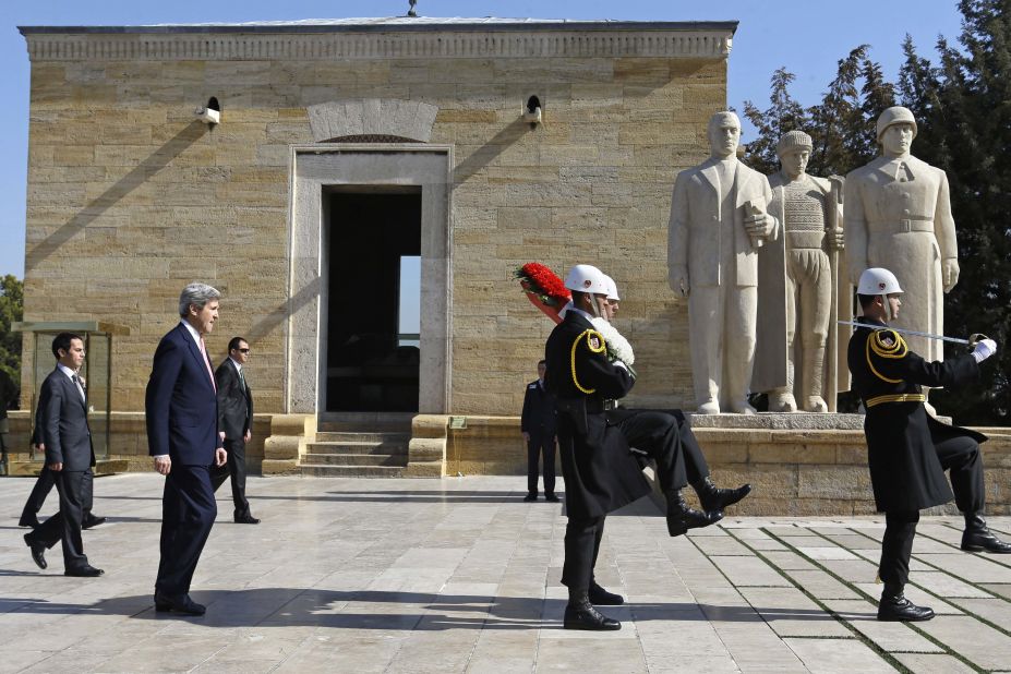 Kerry's third trip as secretary of state focused on promoting peace in the Middle East. He visited Turkey, seen here, and Egypt before heading to London for a meeting of G8 foreign ministers.  