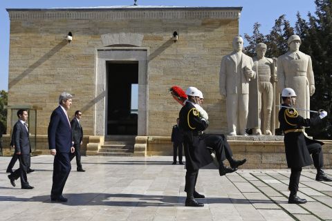 Kerry's third trip as secretary of state focused on promoting peace in the Middle East. He visited Turkey, seen here, and Egypt before heading to London for a meeting of G8 foreign ministers.