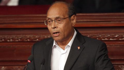 Tunisian President Moncef Marzouki addresses the parliament at the national assembly in Tunis on February 7, 2014.