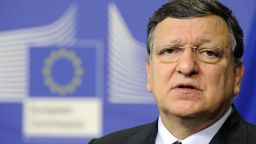EU Commission President Jose Manuel Barroso speaks about the situation of Ukraine on February 20,2014 at the EU Headquarters in Brussels.