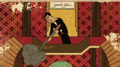 Turkish artist Murat Palta paints Al Pacino's Scarface in a fez.