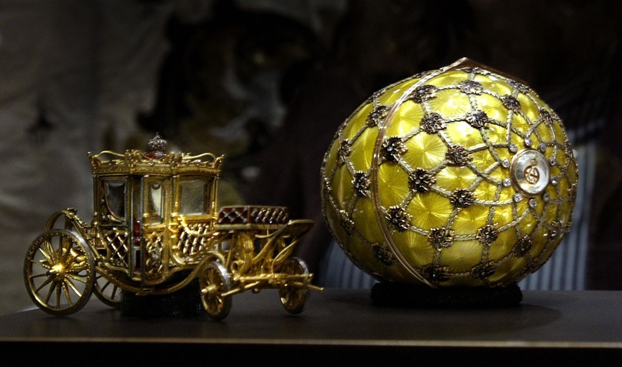 Of the 42 surviving Imperial Faberge eggs, 20 belong to Russians. Queen Elizabeth II owns three. The lavish jeweled Easter eggs were commissioned from Faberge by Tsar Alexander III in 1885 as Easter gifts for his wife, the Tsarina Maria Feodorovna.