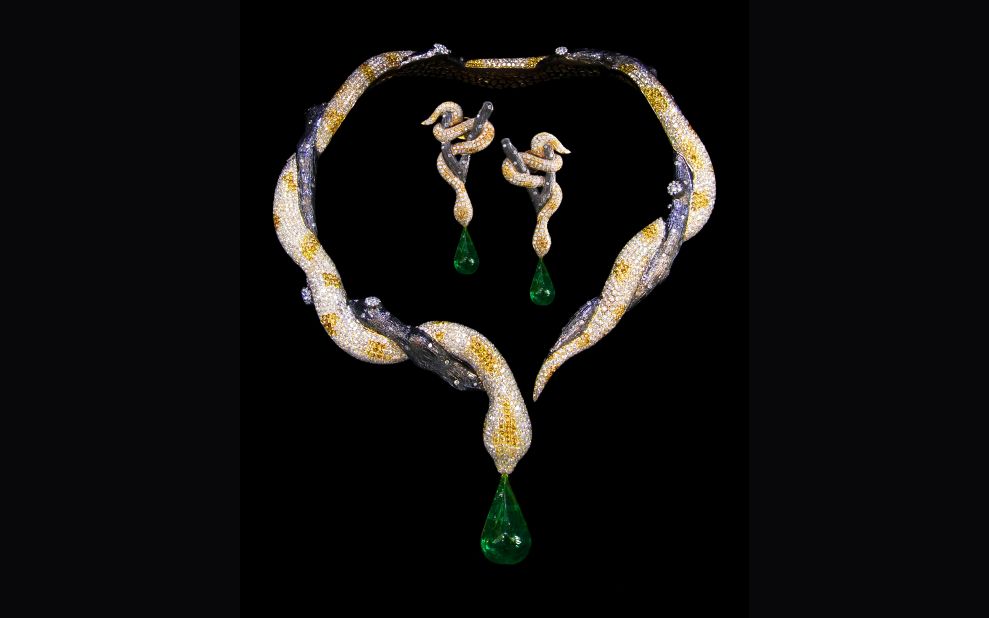 <a href="http://www.edenjeweler.com/" target="_blank" target="_blank">Eden Jewellery</a> specializes in animal forms of fine jewelry. This snake necklace is made from a 10-carat emerald, two 0.42-carat rubies and 2,522 diamonds totaling 46.41 carats. 