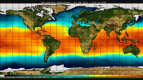 A map shows sea surface temperatures in the equatorial Pacific Ocean Wednesday. 